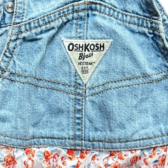 Vtg OshKosh B’gosh Baby Dress • 12M • Denim Overall Top w/ Tiered Floral Eyelet - Picture 6 of 6